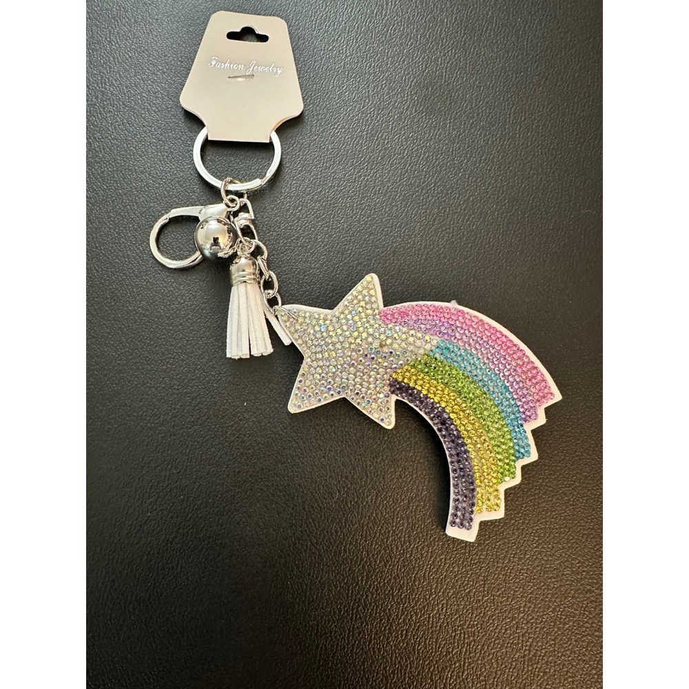 Sparkle Star Rainbow Keychain Rhinestone Tassel Charm‎ Bag Purse Accessory